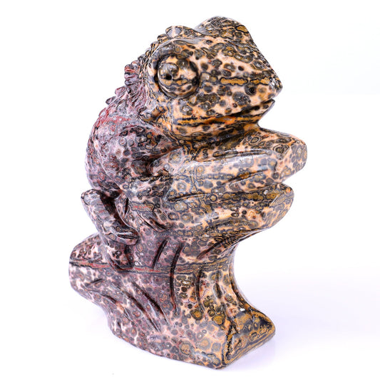 Nicedony 5.1" Leopard Skin Jasper Hand Carved Crystal Lizard Sculpture