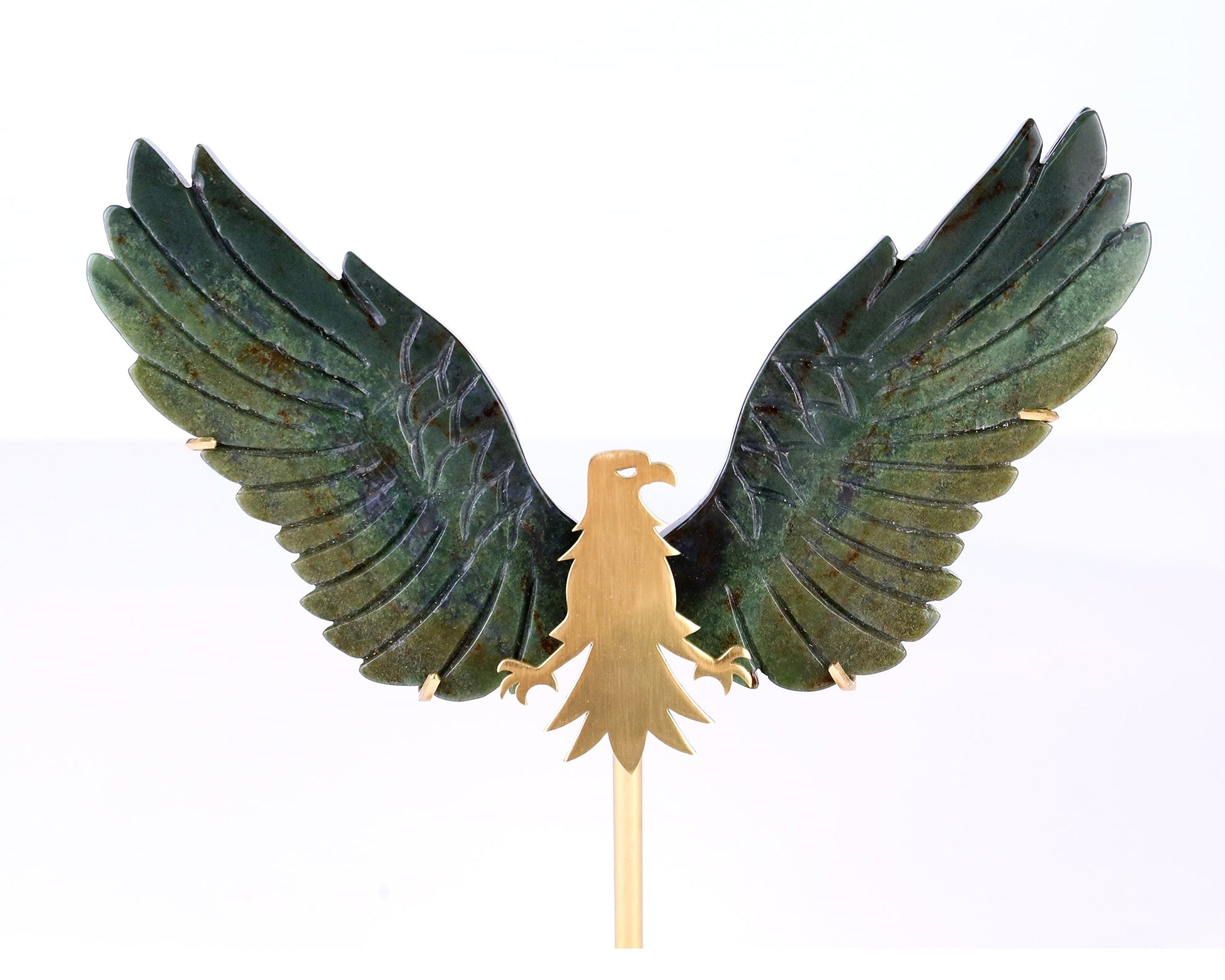 Nicedony 5.1" Moss Agate Hand Carved Crystal Eagle Wings Sculpture - View 2