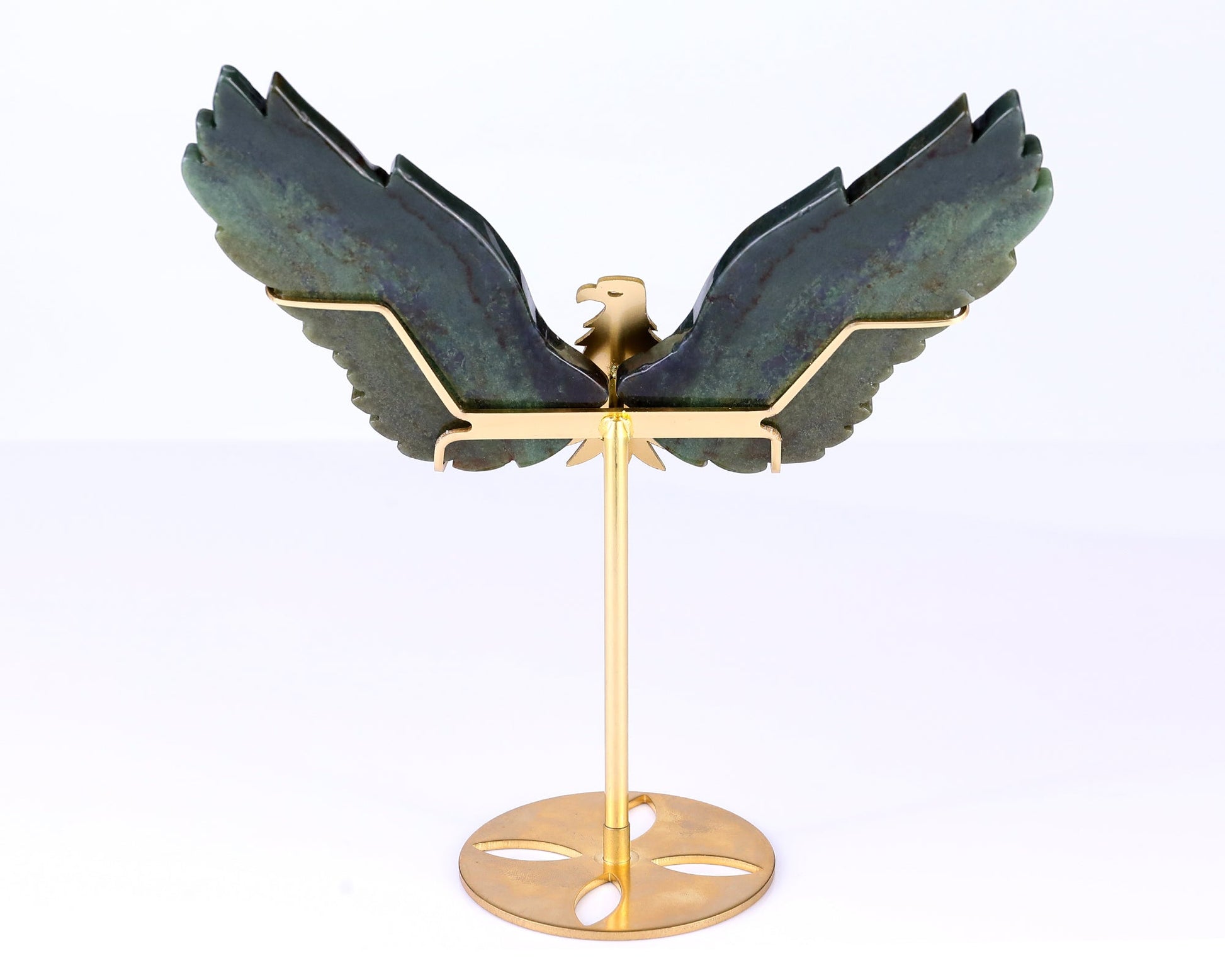 Nicedony 5.1" Moss Agate Hand Carved Crystal Eagle Wings Sculpture - View 9