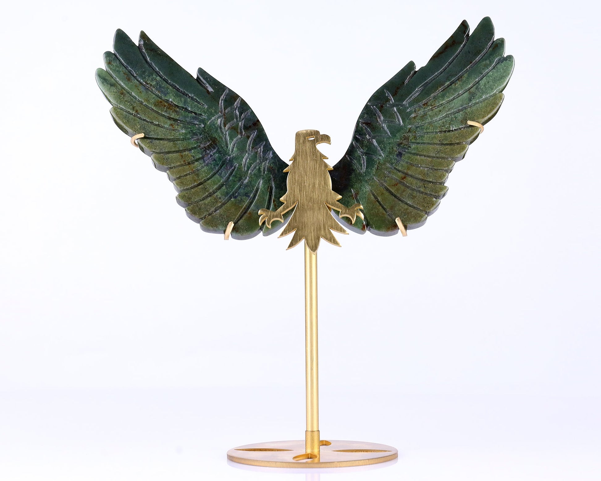 Nicedony 5.1" Moss Agate Hand Carved Crystal Eagle Wings Sculpture - View 4