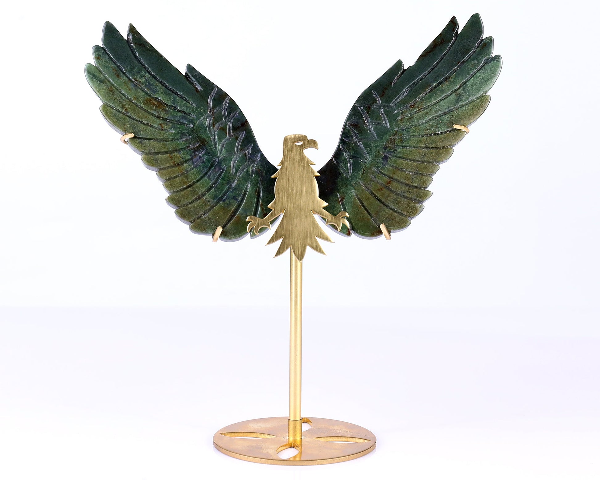 Nicedony 5.1" Moss Agate Hand Carved Crystal Eagle Wings Sculpture - View 3