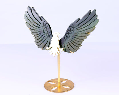 Nicedony 5.1" Moss Agate Hand Carved Crystal Eagle Wings Sculpture - View 10