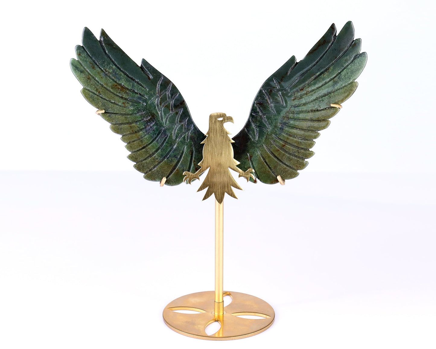 Nicedony 5.1" Moss Agate Hand Carved Crystal Eagle Wings Sculpture