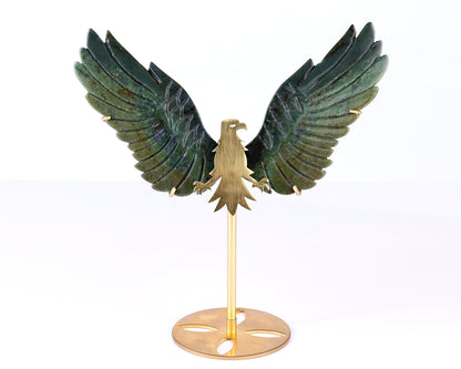 Nicedony 5.1" Moss Agate Hand Carved Crystal Eagle Wings Sculpture