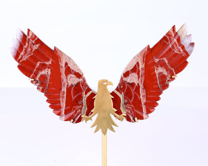 Nicedony 5.1" Red Jasper Hand Carved Crystal Eagle Wings Sculpture - #4100100