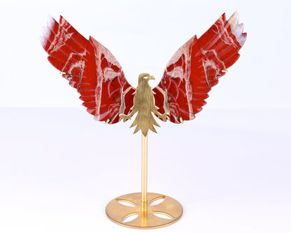 Nicedony 5.1" Red Jasper Hand Carved Crystal Eagle Wings Sculpture - #4100108