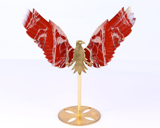 Nicedony 5.1" Red Jasper Hand Carved Crystal Eagle Wings Sculpture - #4100108