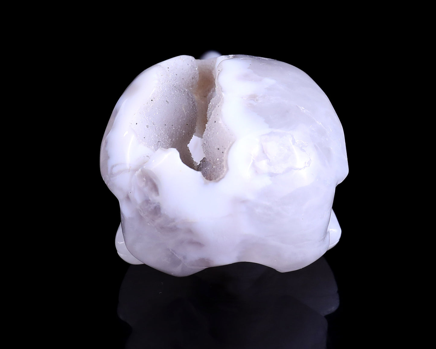 Nicedony 5.1" White Geode Agate Hand Carved Raven Skull Sculpture - View 5