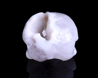 Nicedony 5.1" White Geode Agate Hand Carved Raven Skull Sculpture - View 5