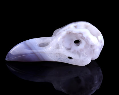 Nicedony 5.1" White Geode Agate Hand Carved Raven Skull Sculpture - View 7