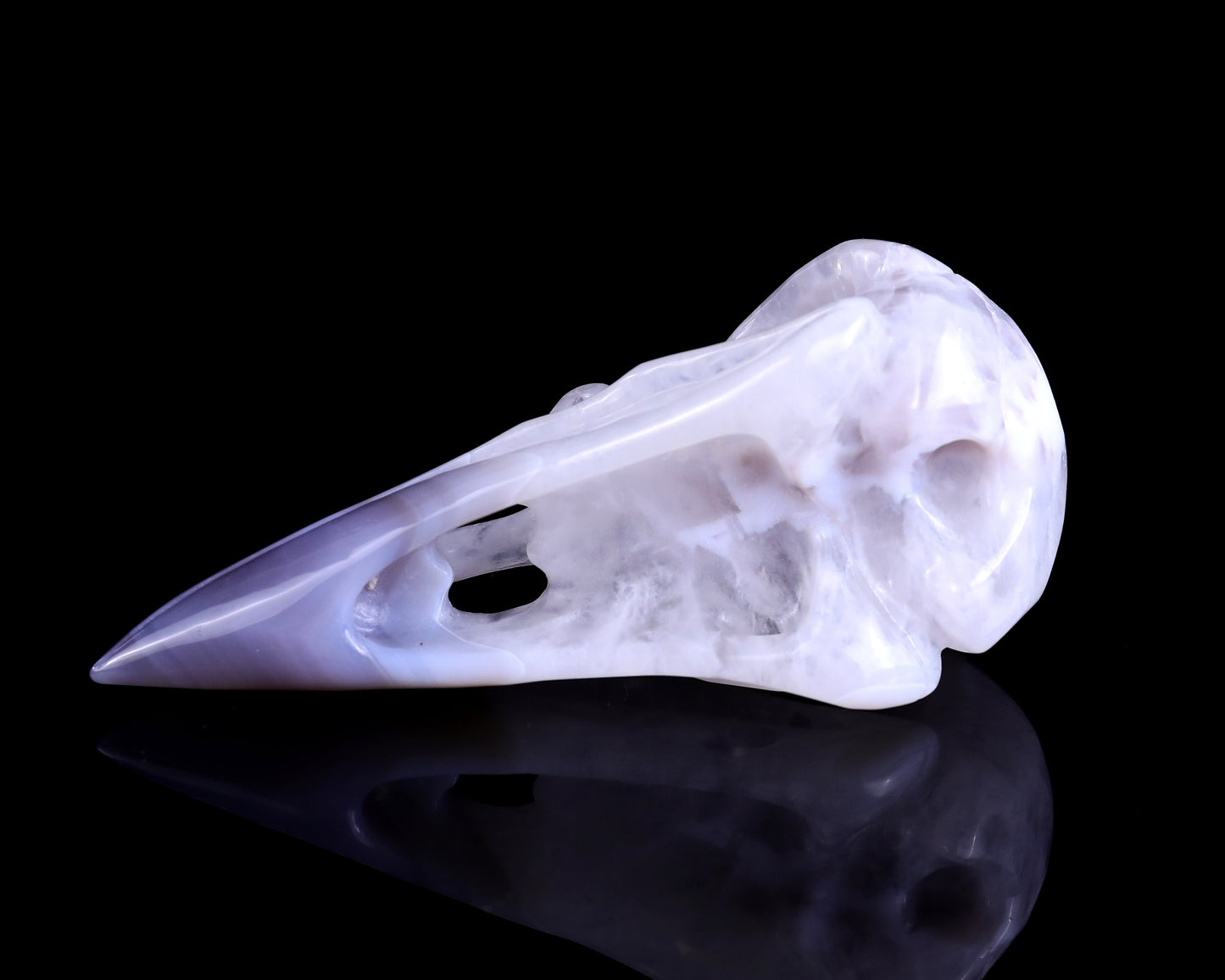 Nicedony 5.1" White Geode Agate Hand Carved Raven Skull Sculpture - View 8