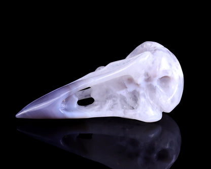 Nicedony 5.1" White Geode Agate Hand Carved Raven Skull Sculpture - View 8