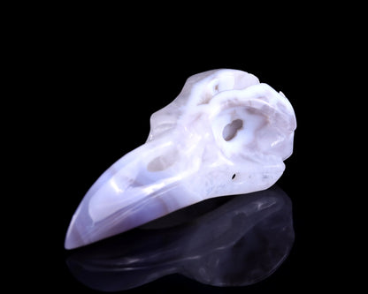 Nicedony 5.1" White Geode Agate Hand Carved Raven Skull Sculpture - View 9