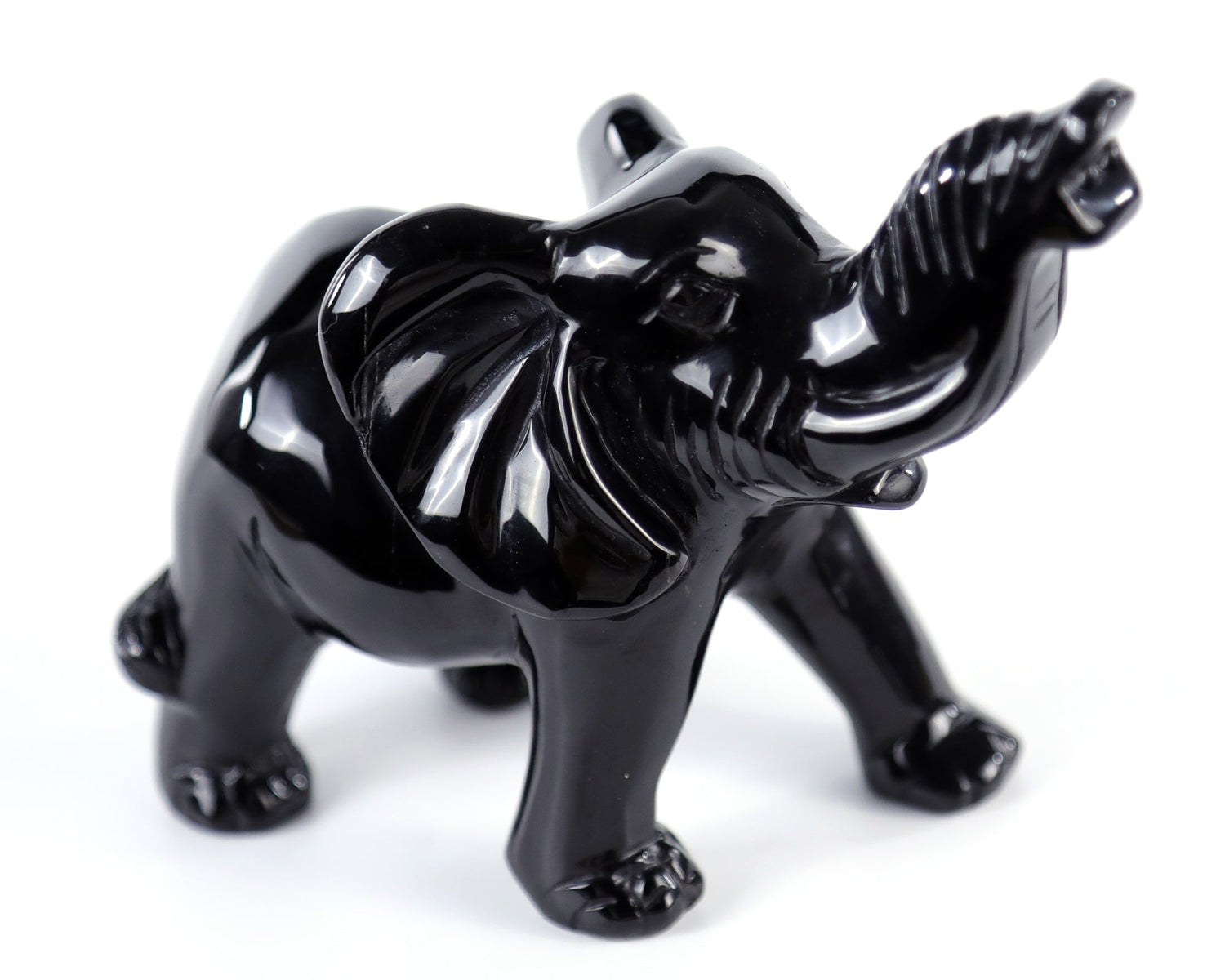 Nicedony 5.2" Black Obsidian Hand Carved Crystal Elephant Sculpture (SKU: 4100002) - Photo 2