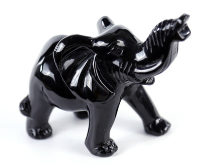 Nicedony 5.2" Black Obsidian Hand Carved Crystal Elephant Sculpture - View 2