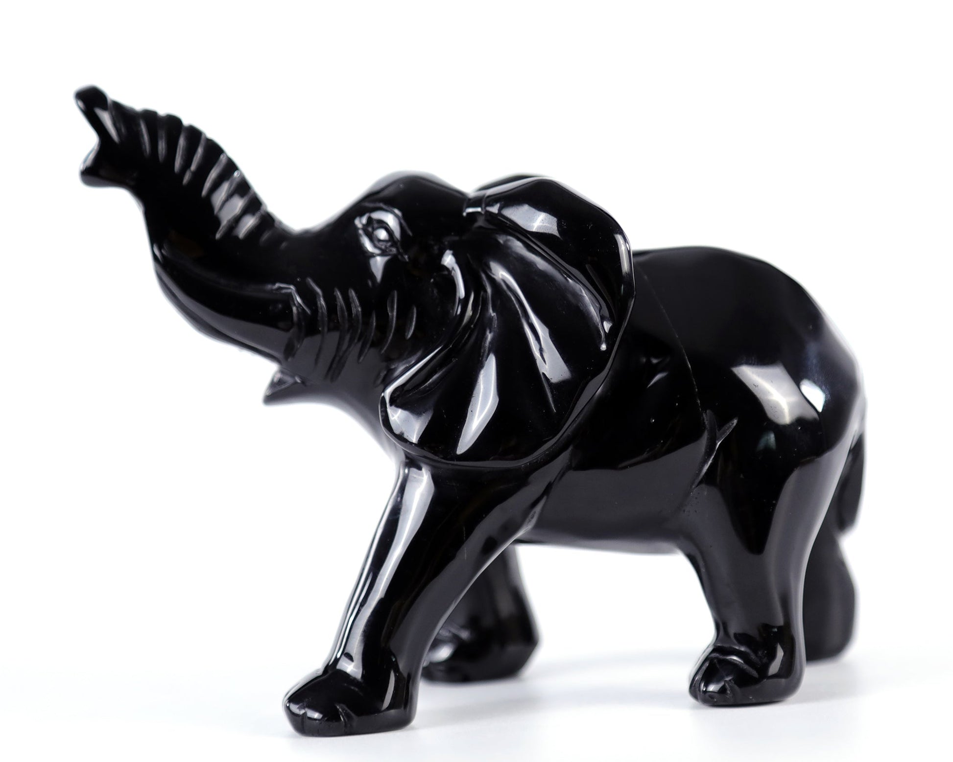 Nicedony 5.2" Black Obsidian Hand Carved Crystal Elephant Sculpture - View 9