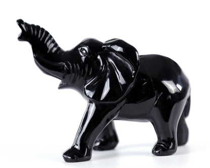 Nicedony 5.2" Black Obsidian Hand Carved Crystal Elephant Sculpture - View 9