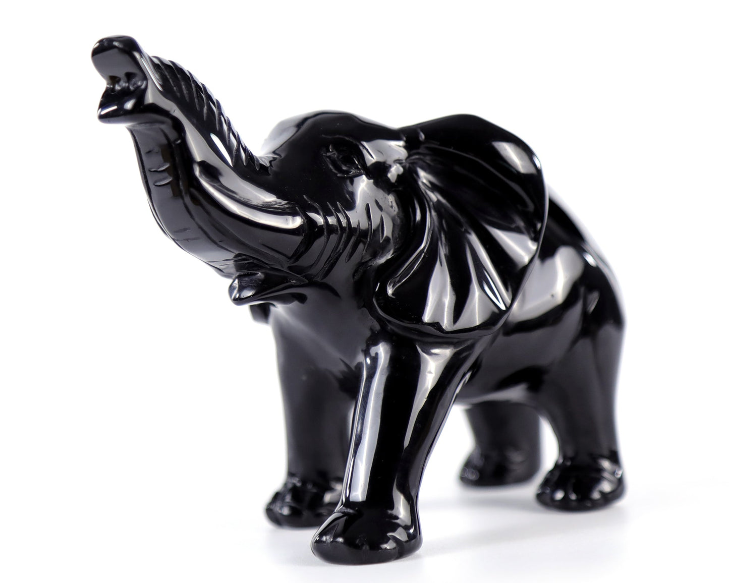 Nicedony 5.2" Black Obsidian Hand Carved Crystal Elephant Sculpture
