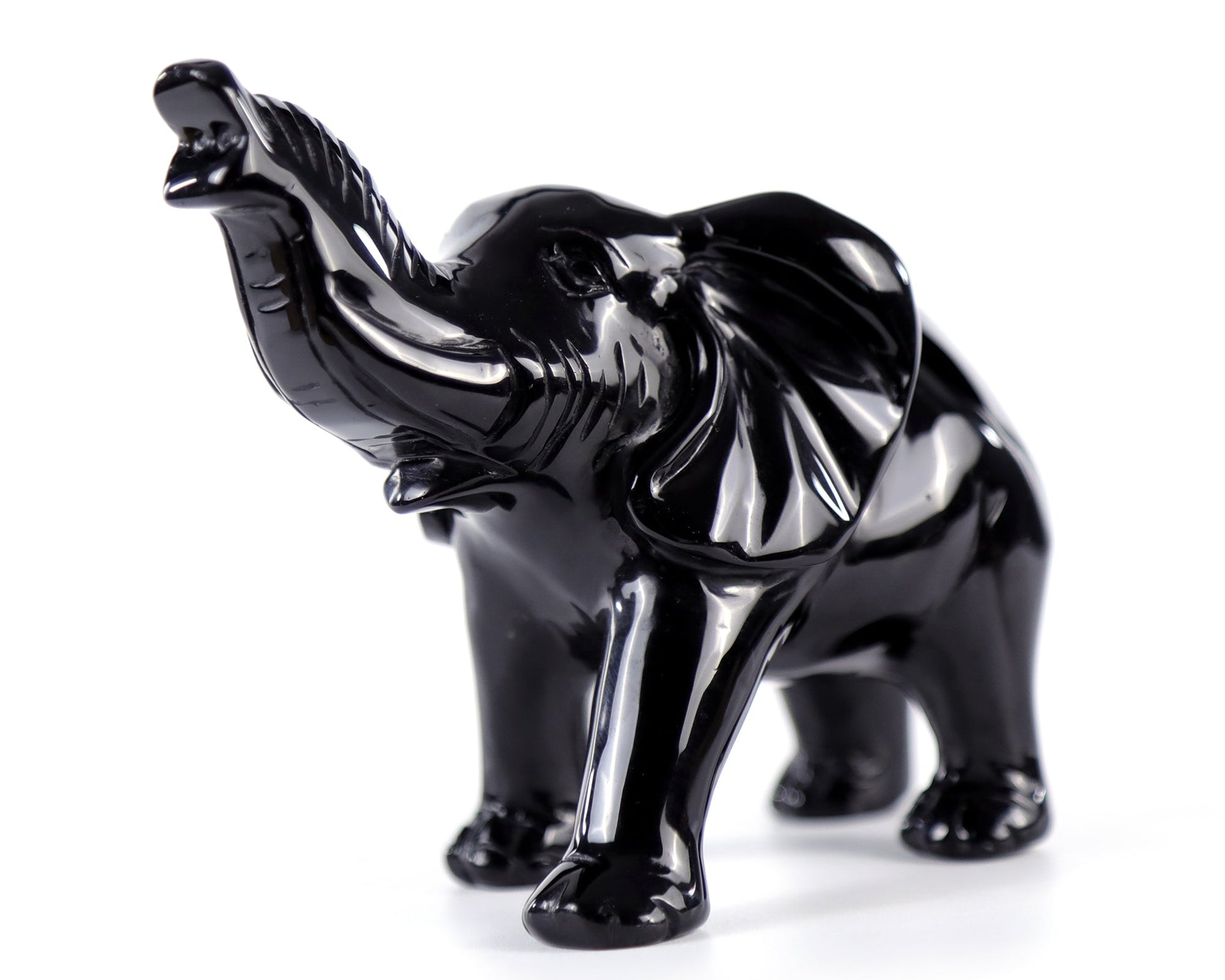Nicedony 5.2" Black Obsidian Hand Carved Crystal Elephant Sculpture
