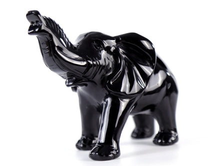 Nicedony 5.2" Black Obsidian Hand Carved Crystal Elephant Sculpture