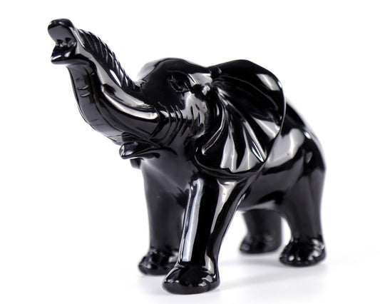 Nicedony 5.2" Black Obsidian Hand Carved Crystal Elephant Sculpture