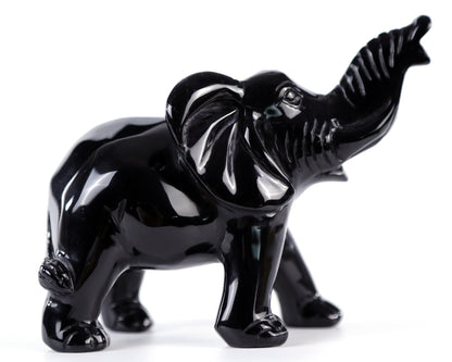 Nicedony 5.2" Black Obsidian Hand Carved Crystal Elephant Sculpture - View 7