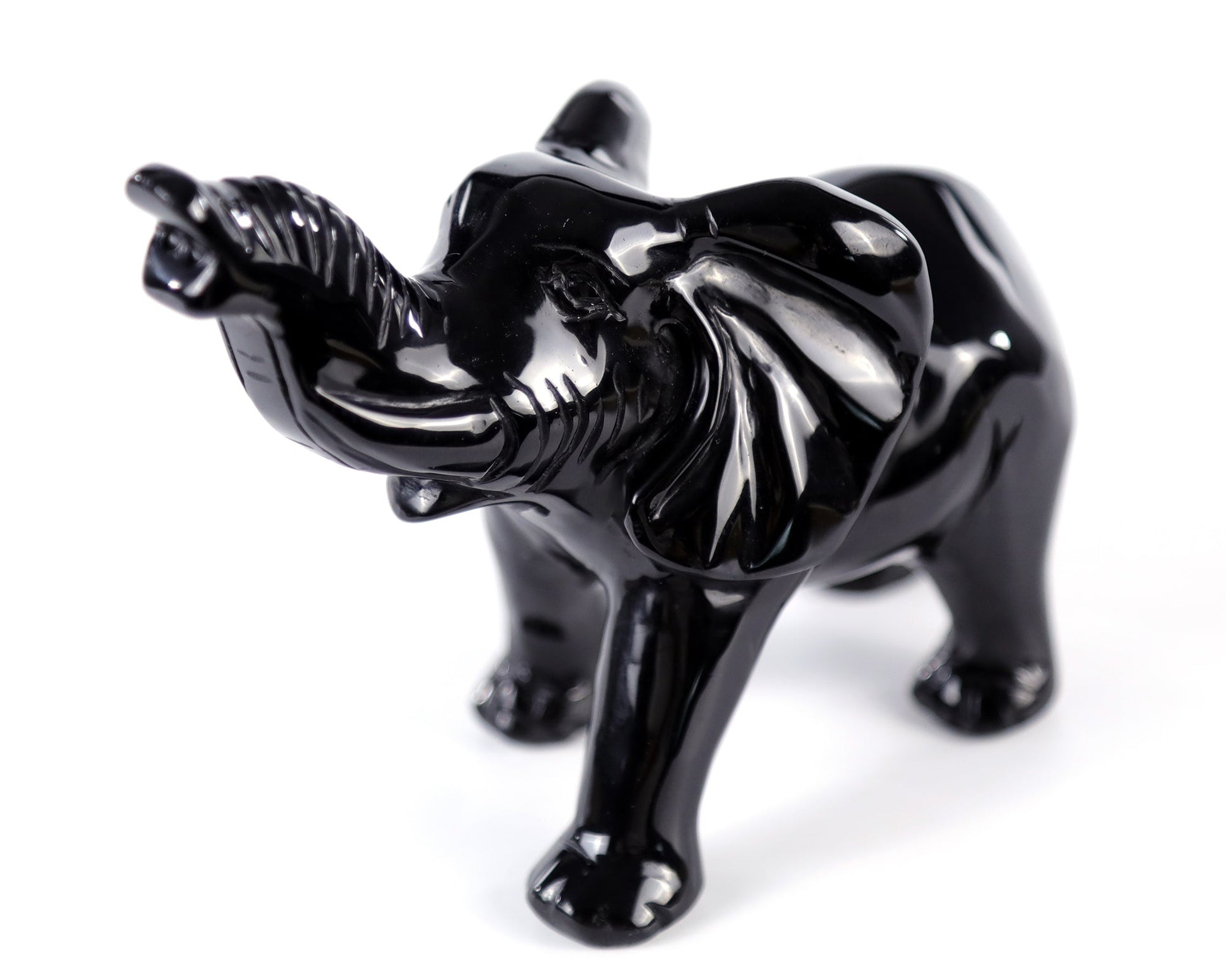 Nicedony 5.2" Black Obsidian Hand Carved Crystal Elephant Sculpture - View 5