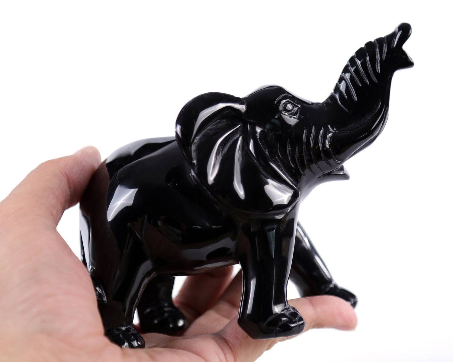 Nicedony 5.2" Black Obsidian Hand Carved Crystal Elephant Sculpture (SKU: 4100002) - Photo 4