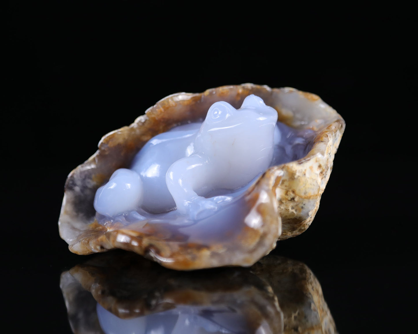 Nicedony 5.2" Blue Chalcedony Hand Carved Geode Frog Sculpture - View 8