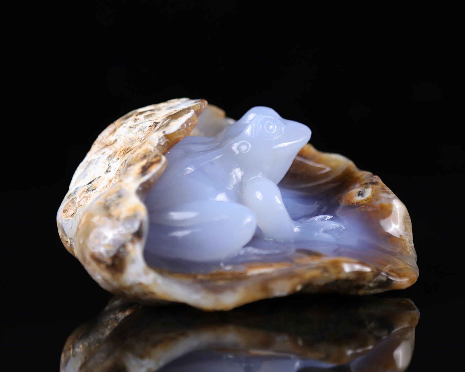 Nicedony 5.2" Blue Chalcedony Hand Carved Geode Frog Sculpture - View 3