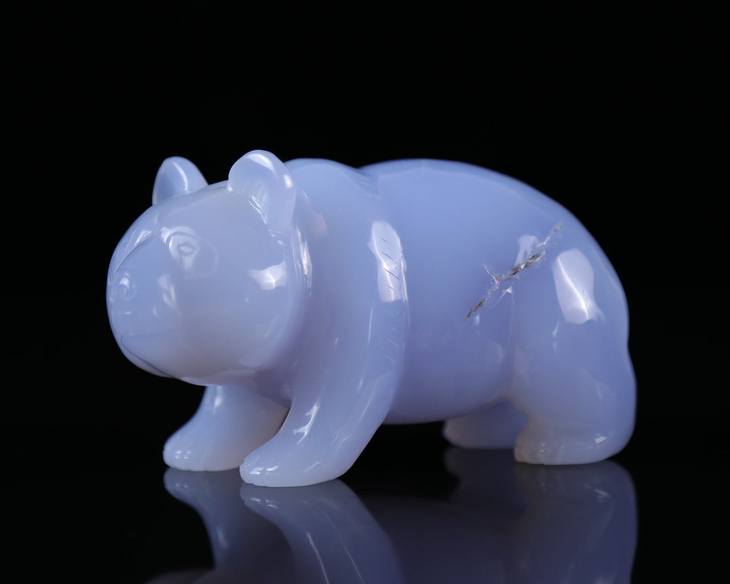Nicedony 5.2" Blue Chalcedony Hand Carved Crystal Panda Sculpture - View 4