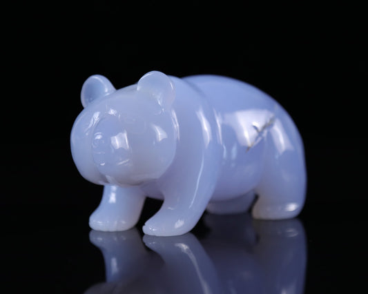 Nicedony 5.2" Blue Chalcedony Hand Carved Crystal Panda Sculpture