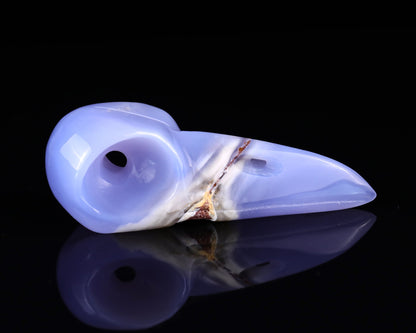 Nicedony 5.2" Blue Chalcedony Hand Carved Raven Skull Sculpture - View 3