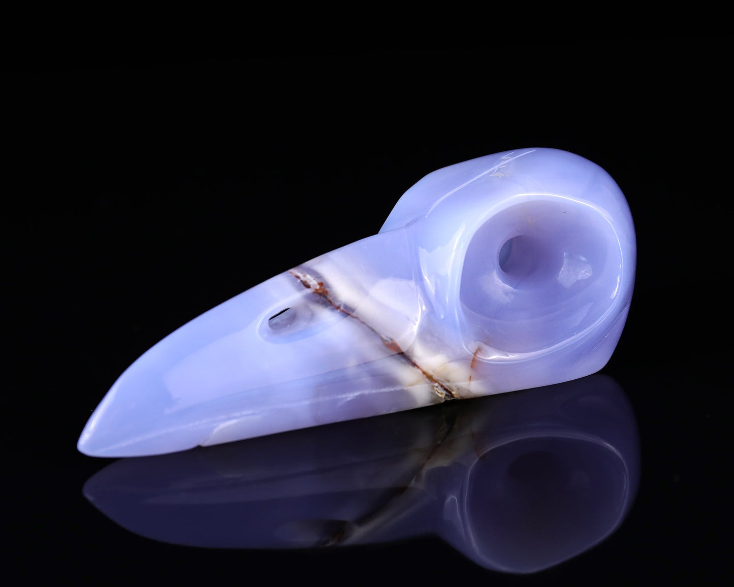 Nicedony 5.2" Blue Chalcedony Hand Carved Raven Skull Sculpture - View 7
