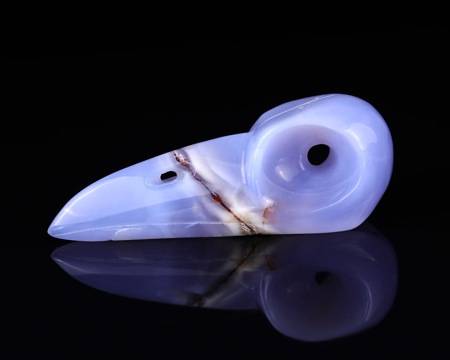 Nicedony 5.2" Blue Chalcedony Hand Carved Raven Skull Sculpture - View 4