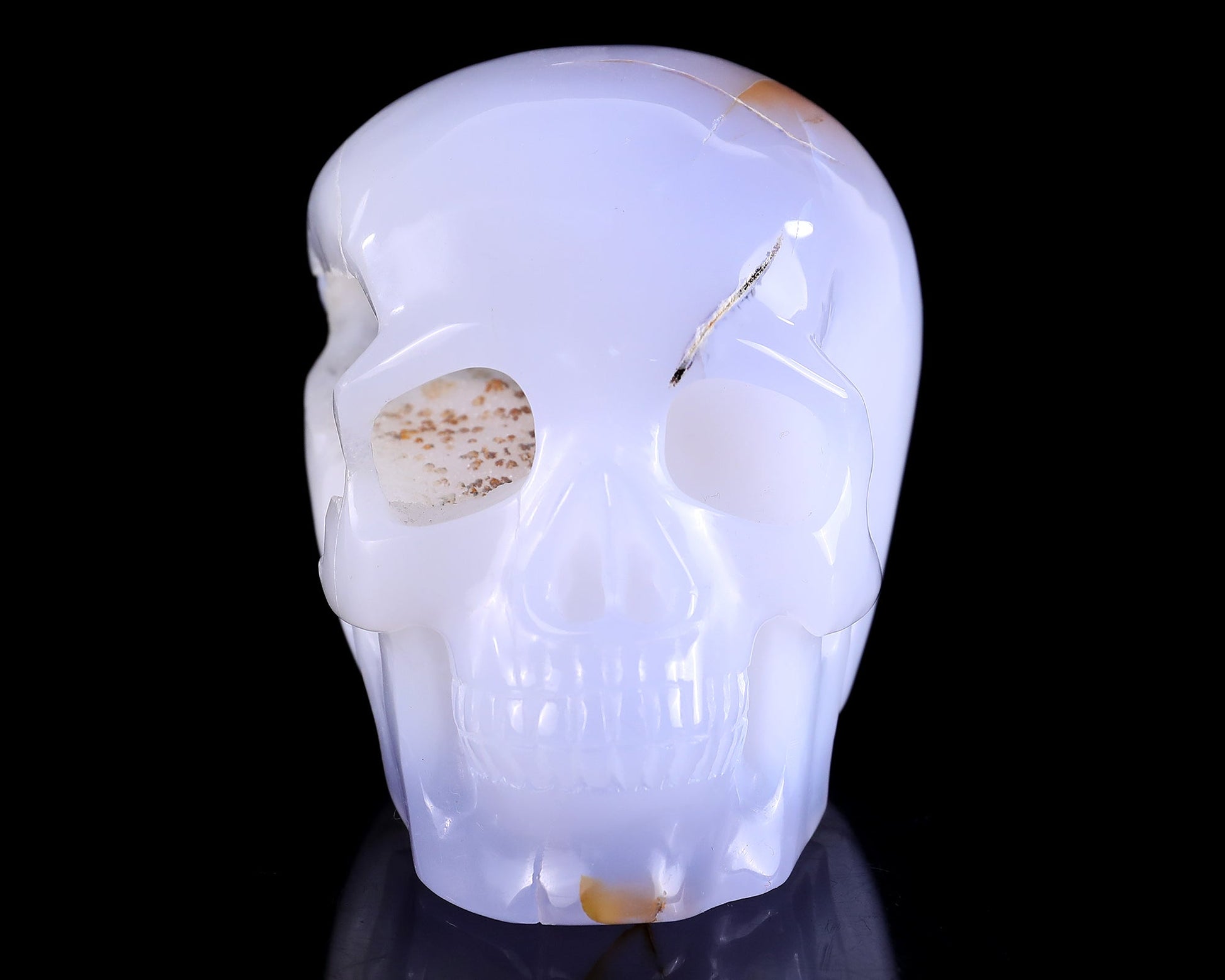 Nicedony 5.2" Blue Chalcedony Hand Carved Realistic Skull Sculpture - View 2