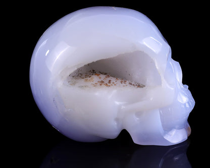Nicedony 5.2" Blue Chalcedony Hand Carved Realistic Skull Sculpture - View 3