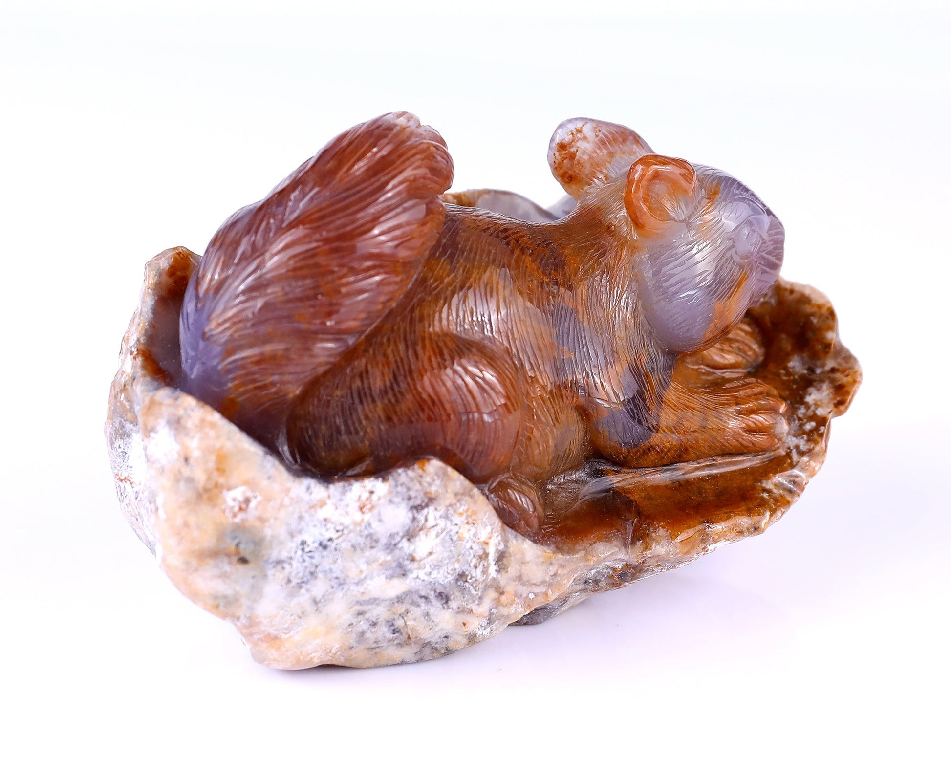 Nicedony 5.2" Chalcedony Hand Carved Crystal Squirrel Sculpture - View 3