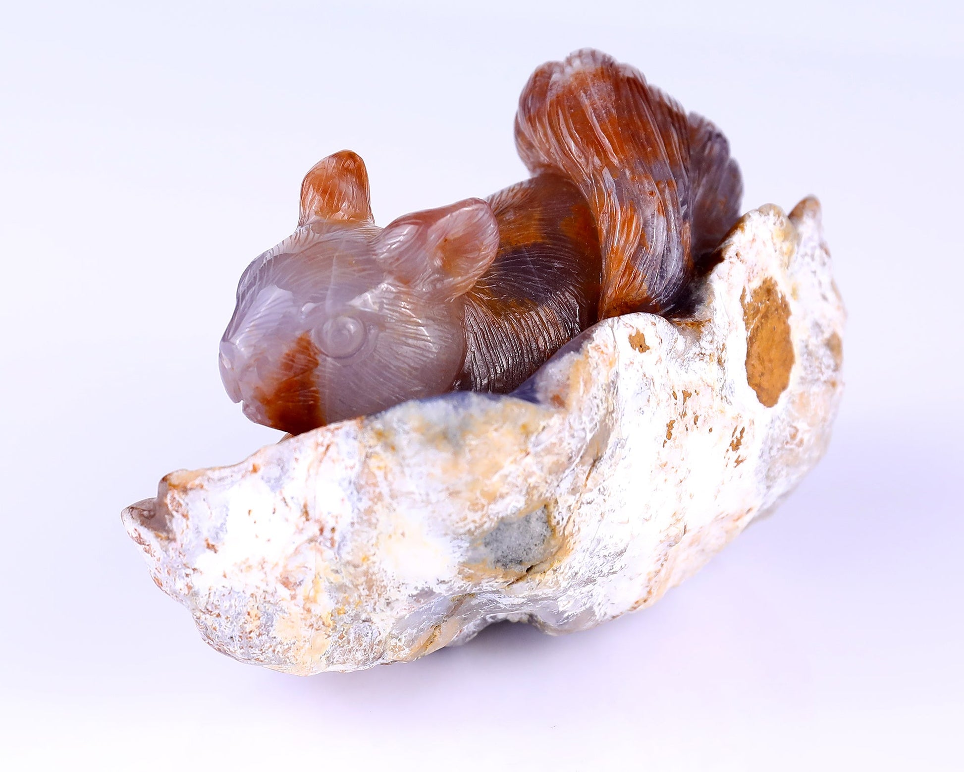 Nicedony 5.2" Chalcedony Hand Carved Crystal Squirrel Sculpture - View 6