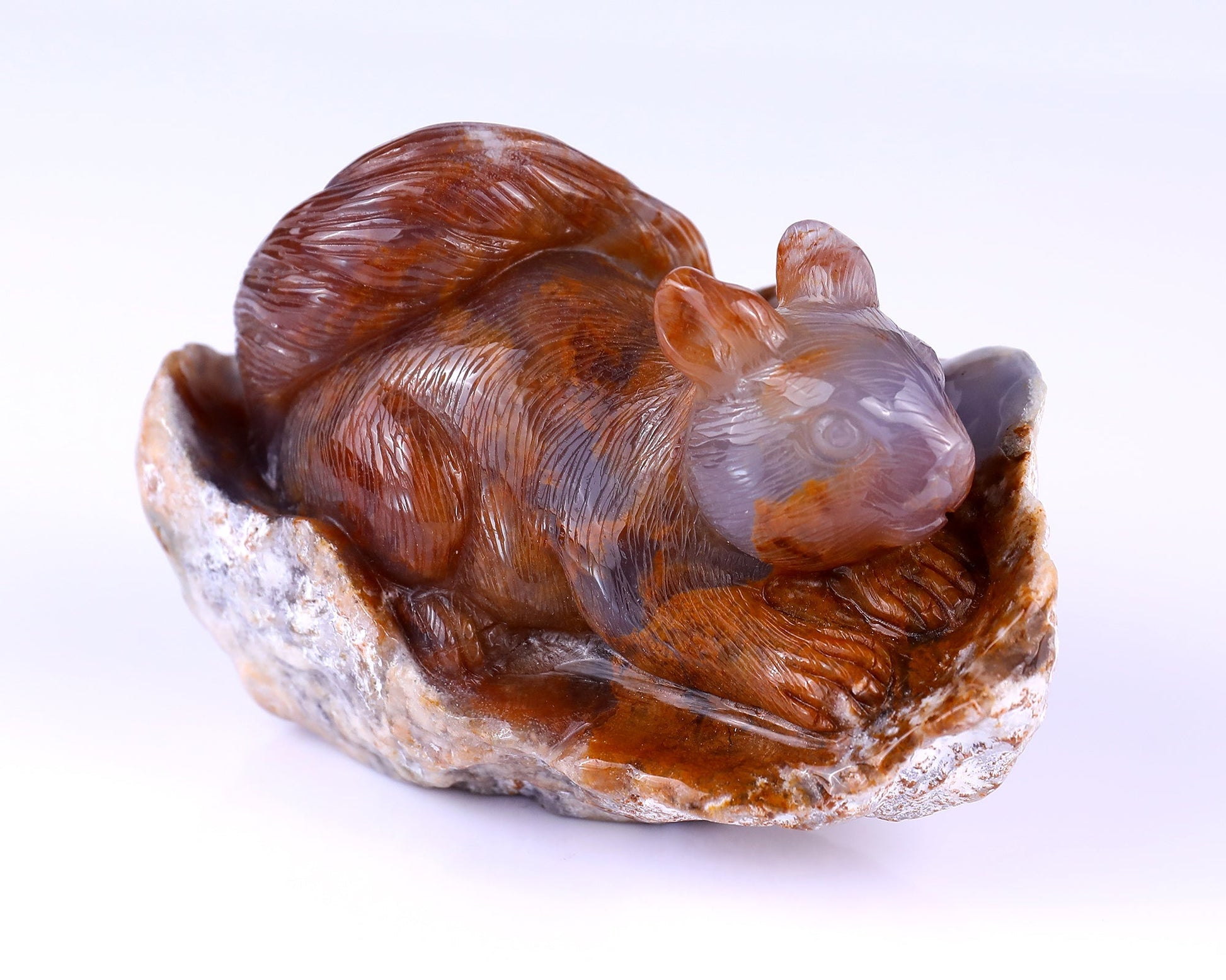 Nicedony 5.2" Chalcedony Hand Carved Crystal Squirrel Sculpture