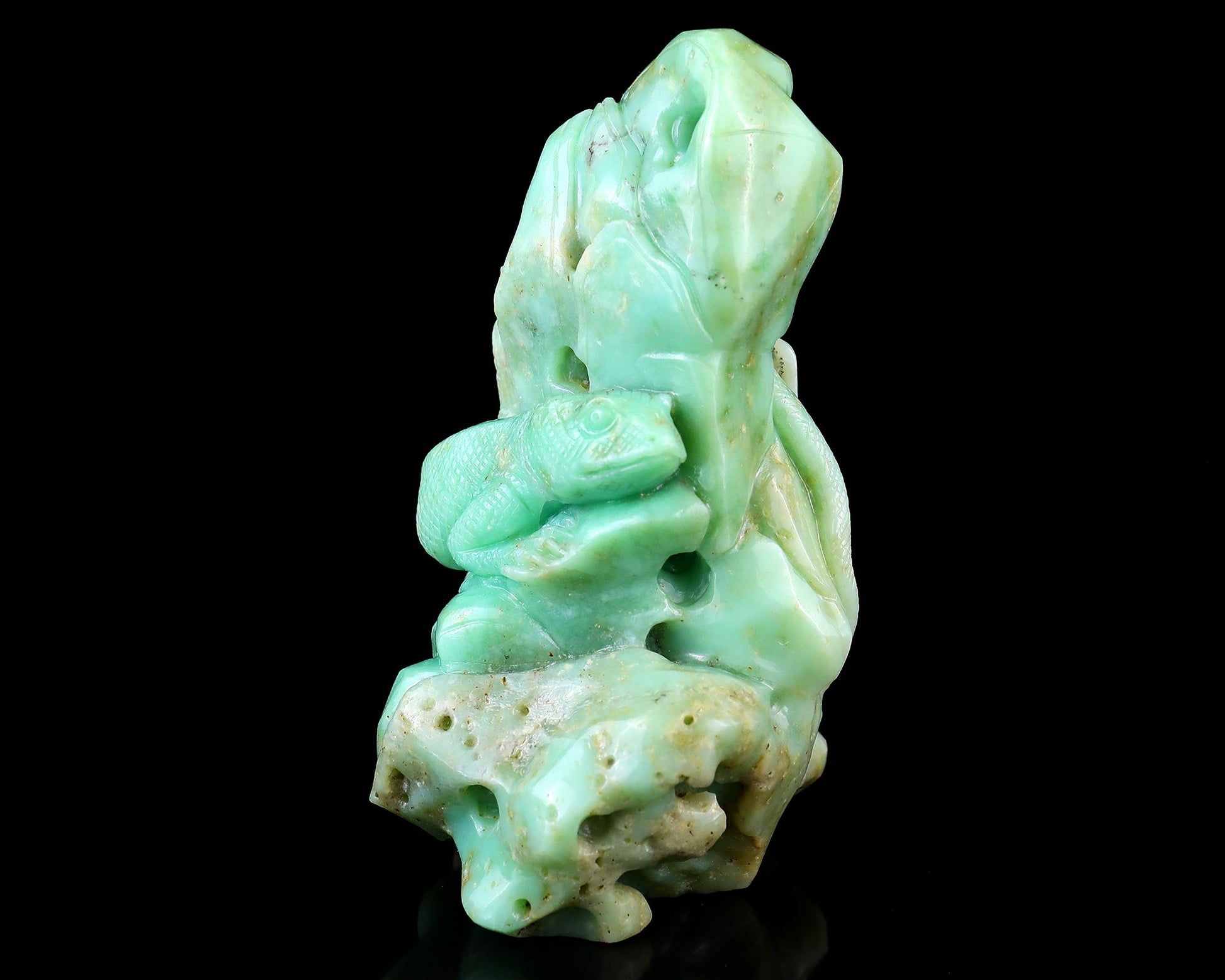 Nicedony 5.2" Green Opal Hand Carved Crystal Lizard Sculpture - View 2
