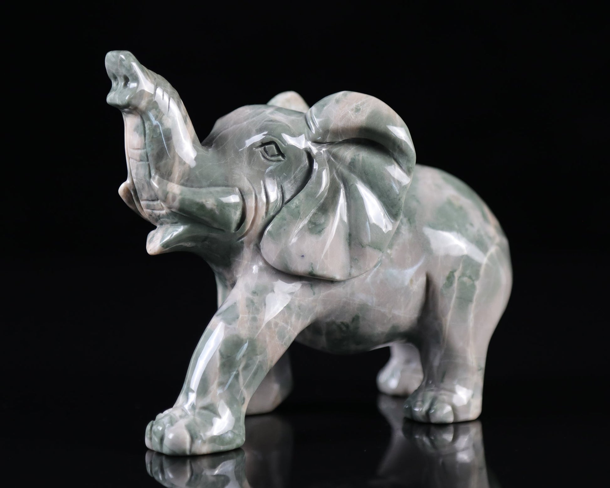 Nicedony 5.2" Jiulong Jade Hand Carved Crystal Elephant Sculpture