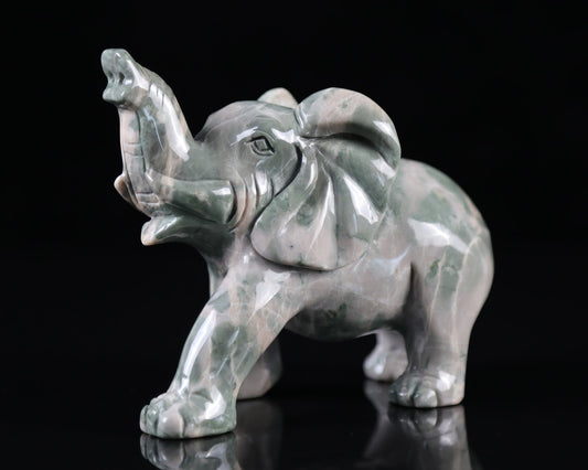 Nicedony 5.2" Jiulong Jade Hand Carved Crystal Elephant Sculpture