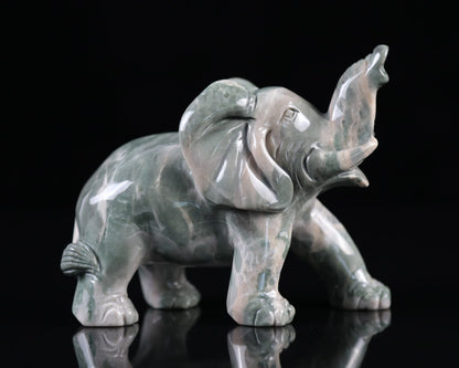 Nicedony 5.2" Jiulong Jade Hand Carved Crystal Elephant Sculpture - View 10