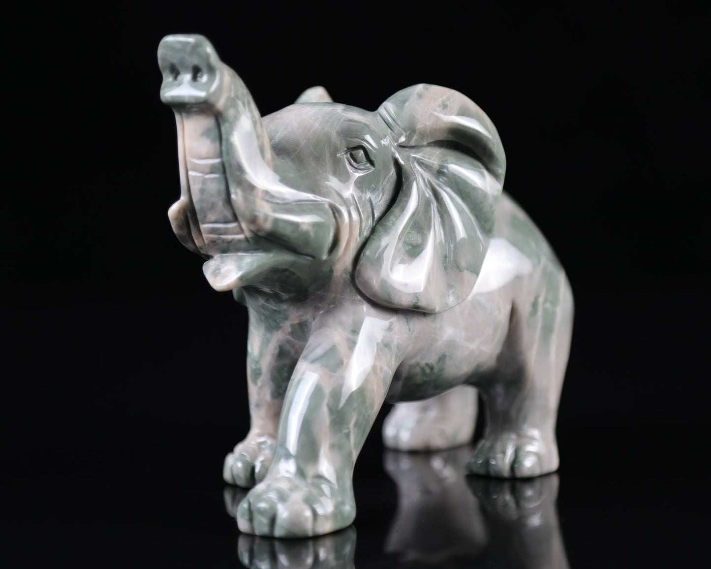 Nicedony 5.2" Jiulong Jade Hand Carved Crystal Elephant Sculpture - View 5