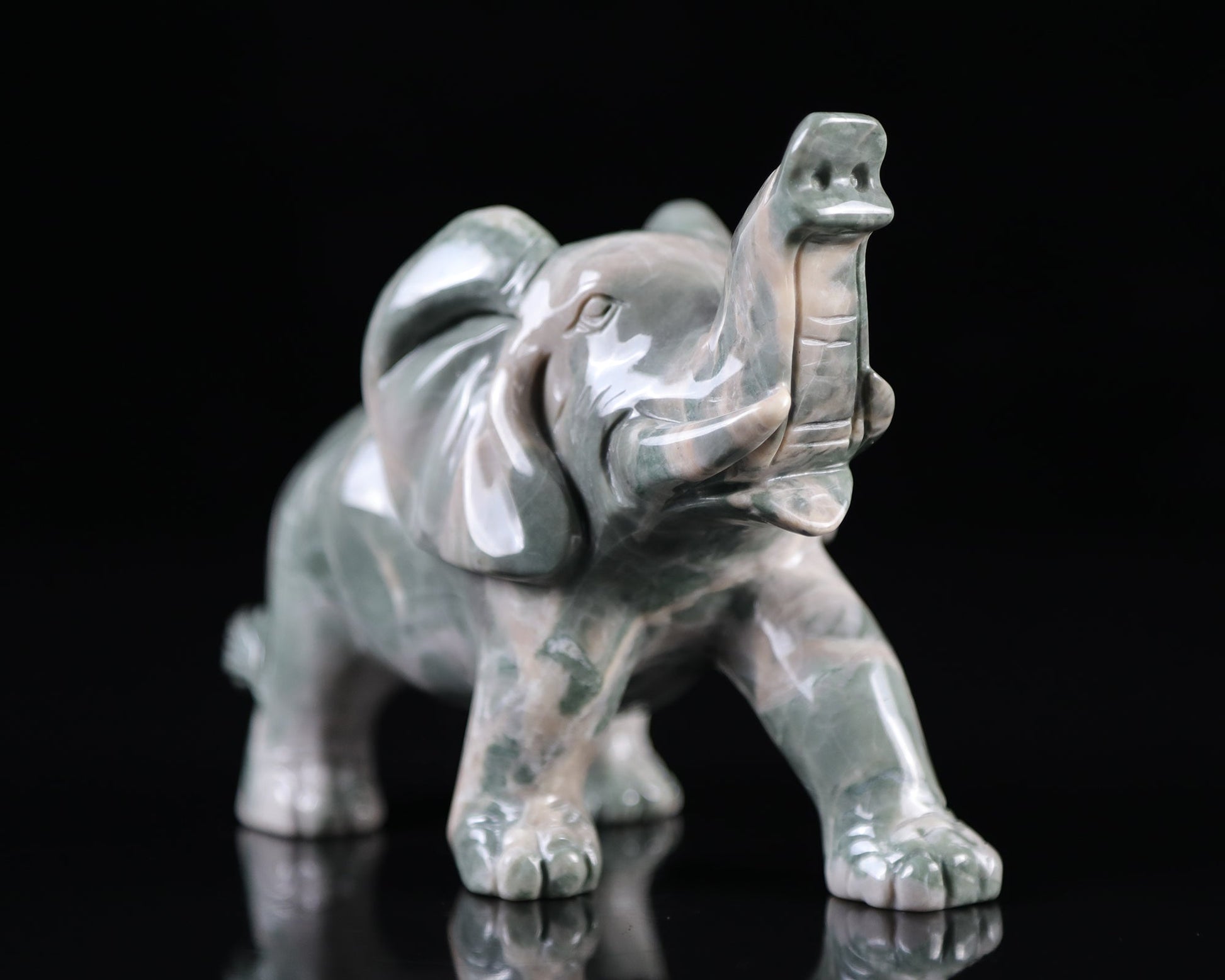 Nicedony 5.2" Jiulong Jade Hand Carved Crystal Elephant Sculpture - View 7