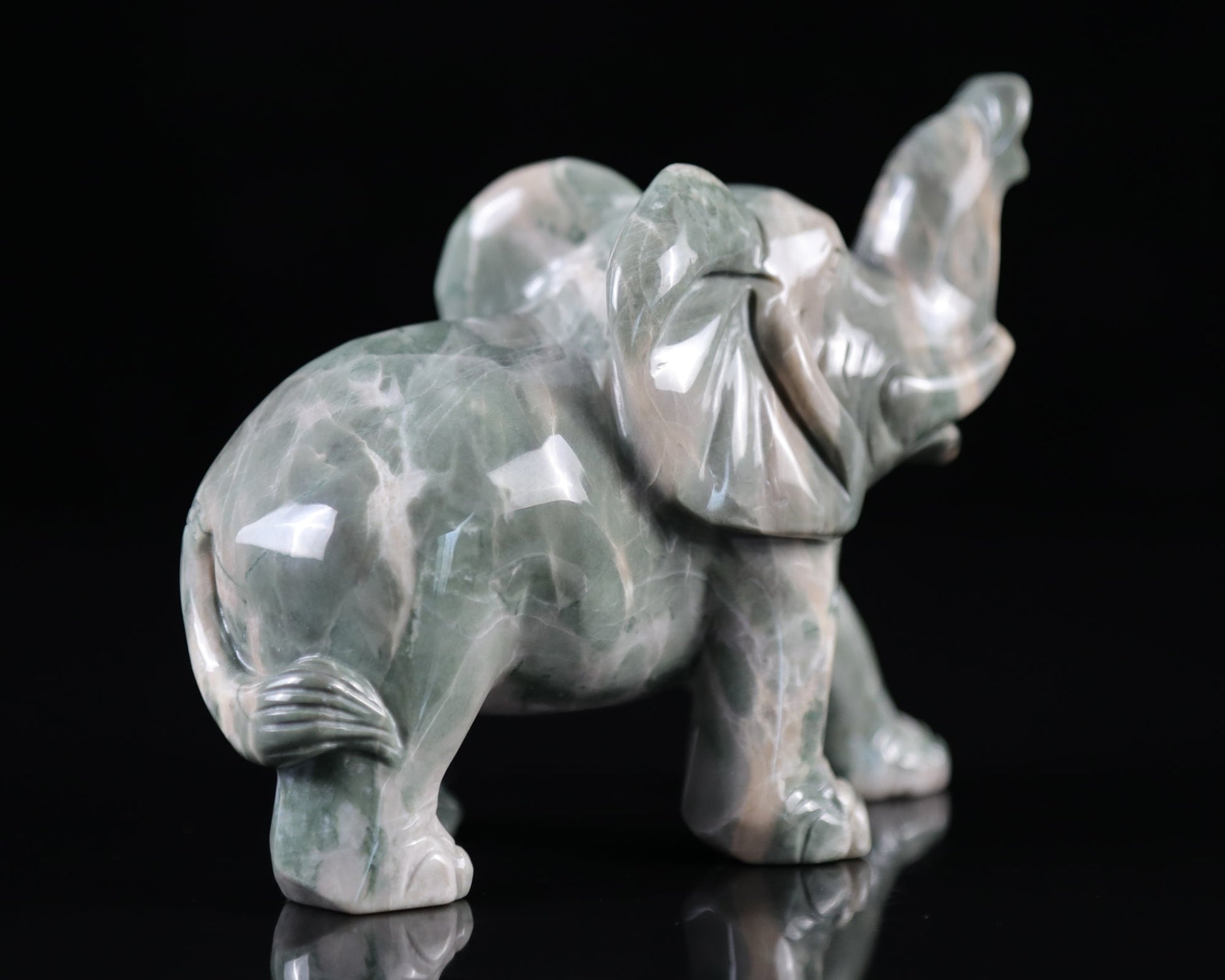 Nicedony 5.2" Jiulong Jade Hand Carved Crystal Elephant Sculpture - View 3