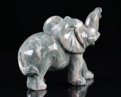Nicedony 5.2" Jiulong Jade Hand Carved Crystal Elephant Sculpture - View 3