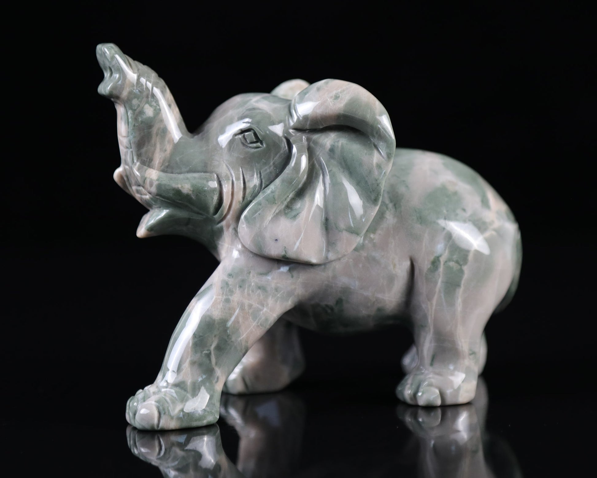 Nicedony 5.2" Jiulong Jade Hand Carved Crystal Elephant Sculpture - View 11
