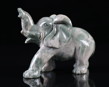 Nicedony 5.2" Jiulong Jade Hand Carved Crystal Elephant Sculpture - View 11
